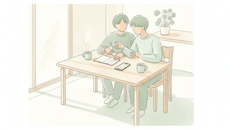 Couple discussing their household budget together at a kitchen table