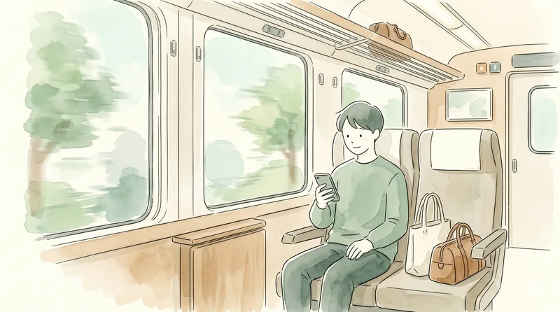 電車内でスマホを確認している様子
