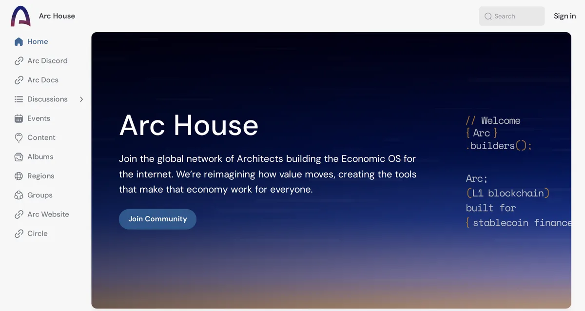 Arc House のトップ。イベント・地域ごとの集まり・Architects 制度の入り口