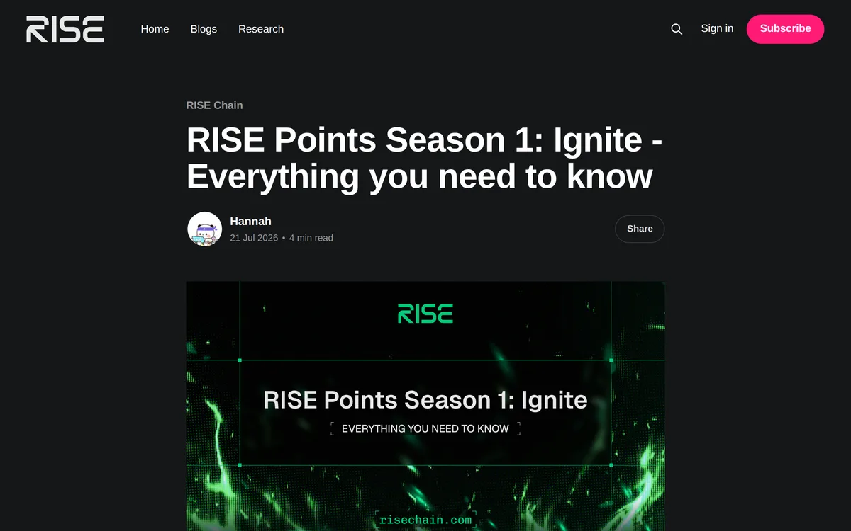 RISE ブログ「RISE Points Season 1: Ignite - Everything you need to know」（2026 年 7 月 21 日）の冒頭