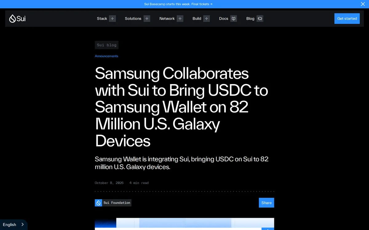 Sui 公式ブログ。見出しに「82 Million U.S. Galaxy Devices」とあり、こちらも台数を前面に出している